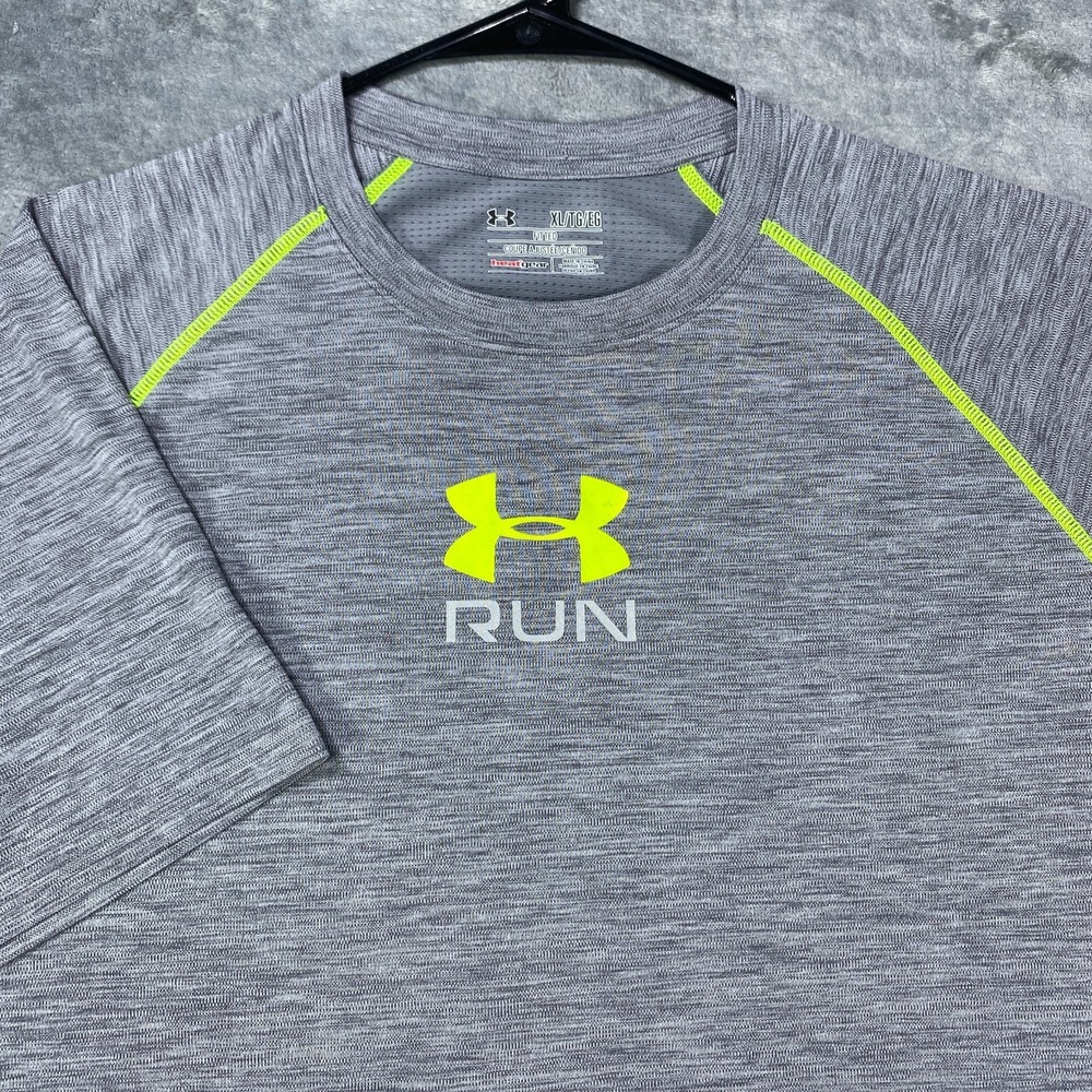 Under Armour Shirt Mens XL Gray Short Sleeve Heat Gear Workout Gym Run Fitted